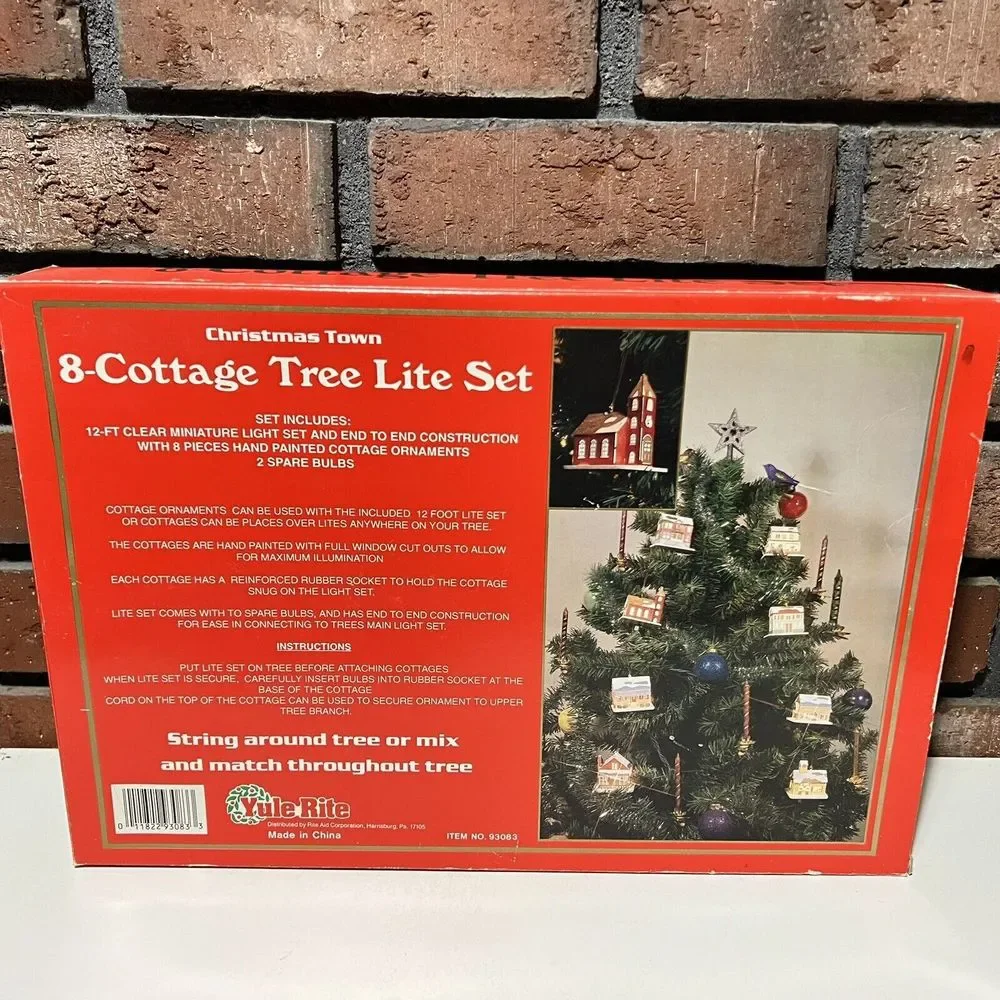 Vintage Yule Rite Christmas Town 8 Cottage Tree Lite Light Set Ornaments…